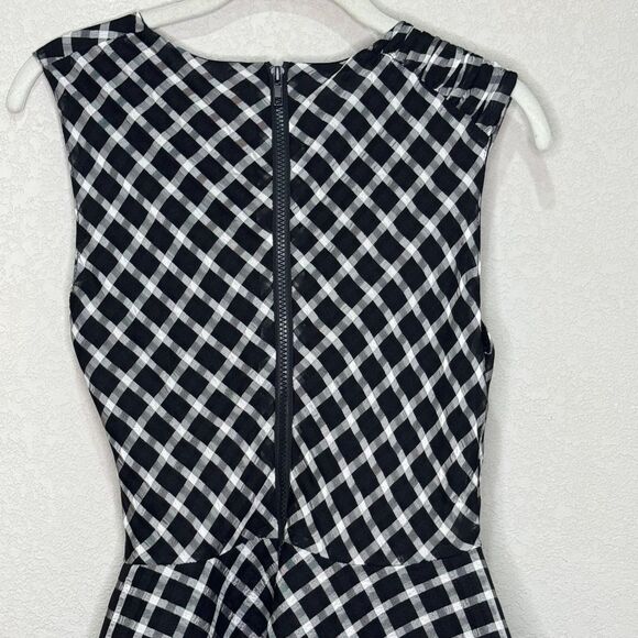 Maje Reine Check Plaid Skater Dress US Size XS (1) Black White Check Full Skirt - Picture 9 of 12